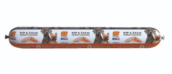 Biofood vleesvoeding worst Kip en Zalm hondenvoer 800gr