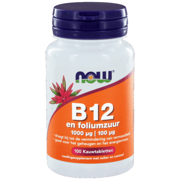 NOW B12 1000mcg en Foliumzuur Kauwtabletten