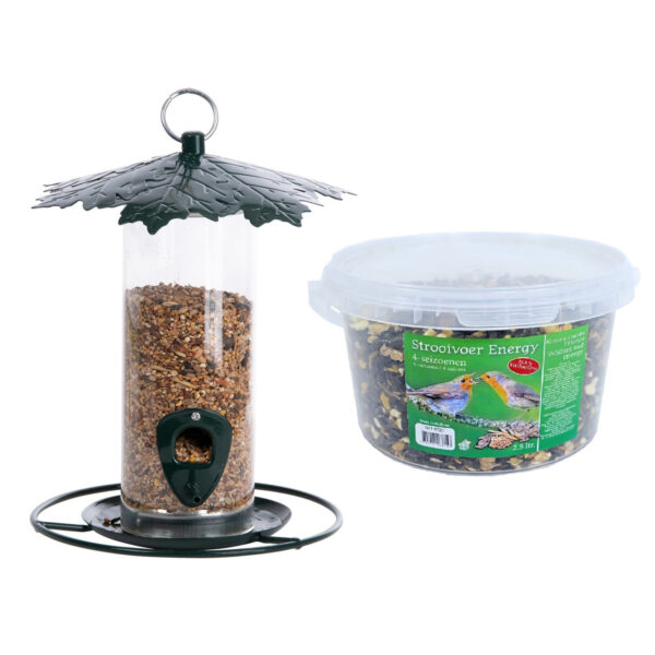 Vogel voedersilo met bladerdak metaal 23 cm inclusief 4-seizoenen energy vogelvoer