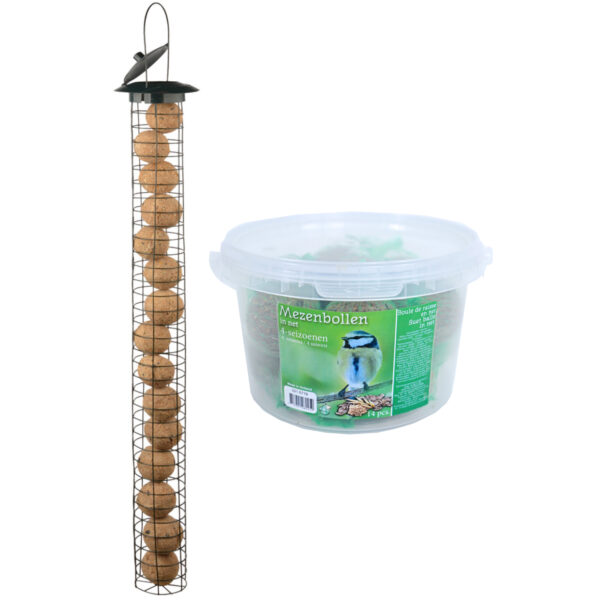 Grote vogel voedersilo metaal 83 cm inclusief 14 vetbollen -