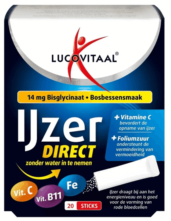 Lucovitaal IJzer Bisglycinaat Direct Bosbessensmaak Sticks