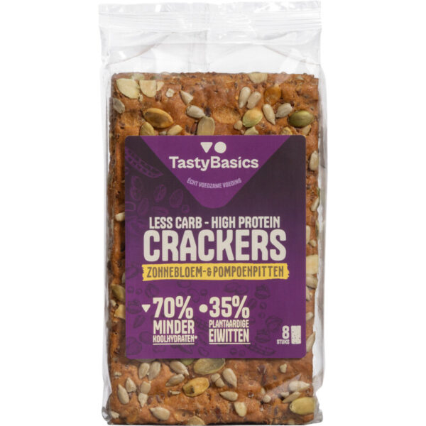 Tastybasics Less carb-high protein crackers zonnebl/pompoenpit